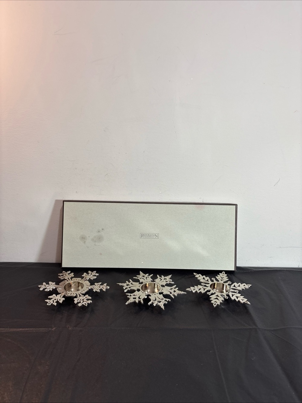 Restoration Hardware Silver Snowflake Tealight Holders - Set of 3. 9/29